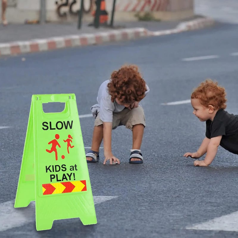 StrLon Slow Kids at Play Signs for Street, Double-Sided Text and Graphics with Reflective Tape, Children at Play Safety Sign for Neighborhoods Schools Park Sidewalk Driveway (2-Pack Green) - Image 5